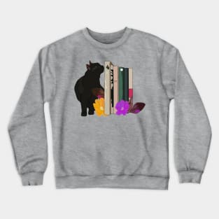 Black cat with books Crewneck Sweatshirt